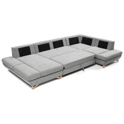Išskleidžiama U formos kampinė minkšta sofa su daiktadėže AVESTA, pilka