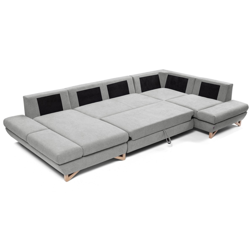 Išskleidžiama U formos kampinė minkšta sofa su daiktadėže AVESTA, pilka