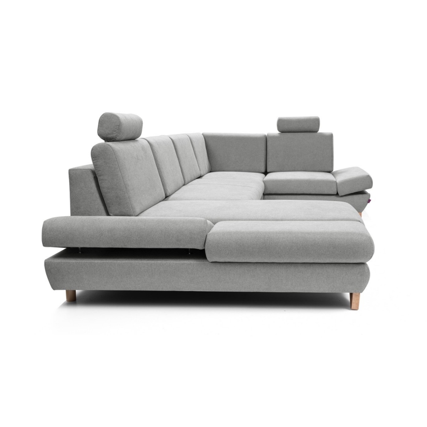 Išskleidžiama U formos kampinė minkšta sofa su daiktadėže AVESTA, pilka