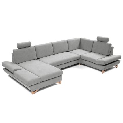Išskleidžiama U formos kampinė minkšta sofa su daiktadėže AVESTA, pilka