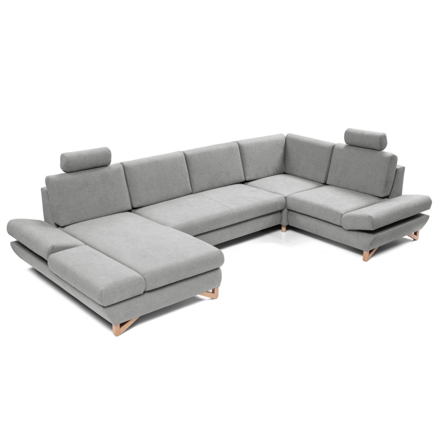 Išskleidžiama U formos kampinė minkšta sofa su daiktadėže AVESTA, pilka