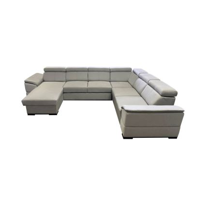 Išskleidžiama universali U formos kampinė sofa su talpia daiktadėže GRANADA, šviesiai pilka