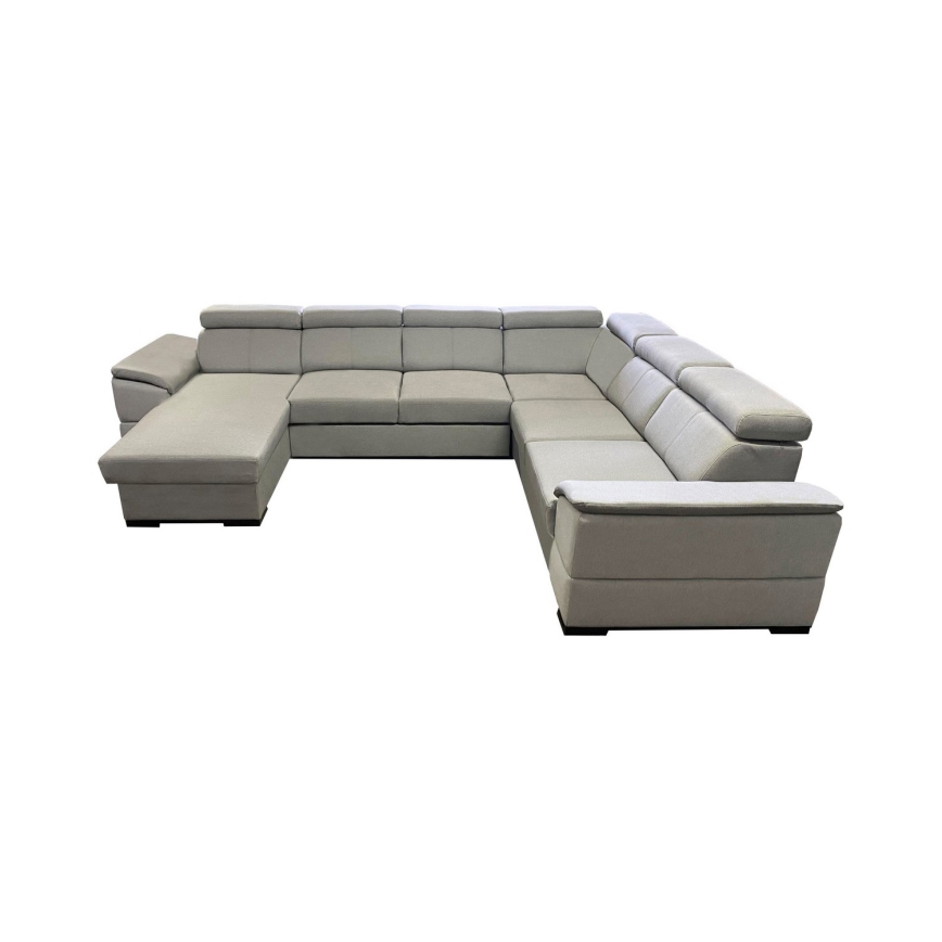 Išskleidžiama universali U formos kampinė sofa su talpia daiktadėže GRANADA, šviesiai pilka
