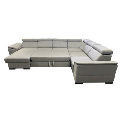 Išskleidžiama universali U formos kampinė sofa su talpia daiktadėže GRANADA, šviesiai pilka