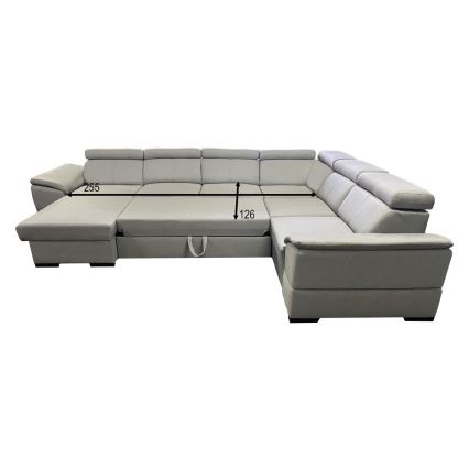 Išskleidžiama universali U formos kampinė sofa su talpia daiktadėže GRANADA, šviesiai pilka