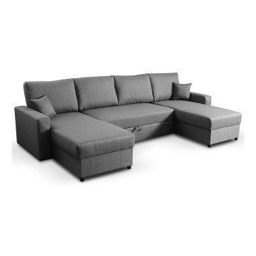 Išskleidžiama U formos kampinė sofa-lova JANISE su sandėliavimo skyriumi, pilka