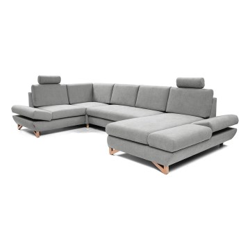 Išskleidžiama U formos kampinė sofa-lova su patalynės dėže AVESTA pilka