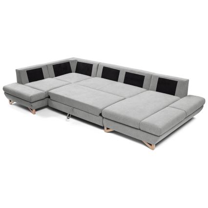 Išskleidžiama U formos kampinė sofa-lova su patalynės dėže AVESTA pilka