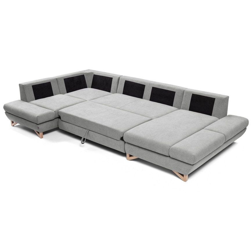 Išskleidžiama U formos kampinė sofa-lova su patalynės dėže AVESTA pilka
