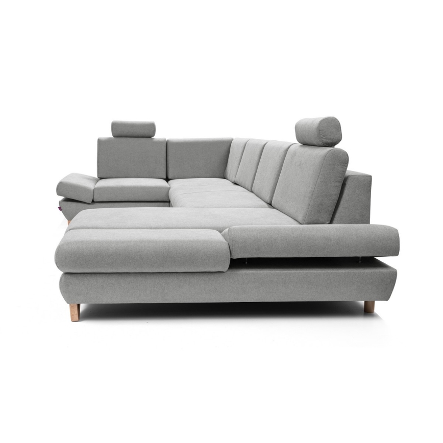 Išskleidžiama U formos kampinė sofa-lova su patalynės dėže AVESTA pilka