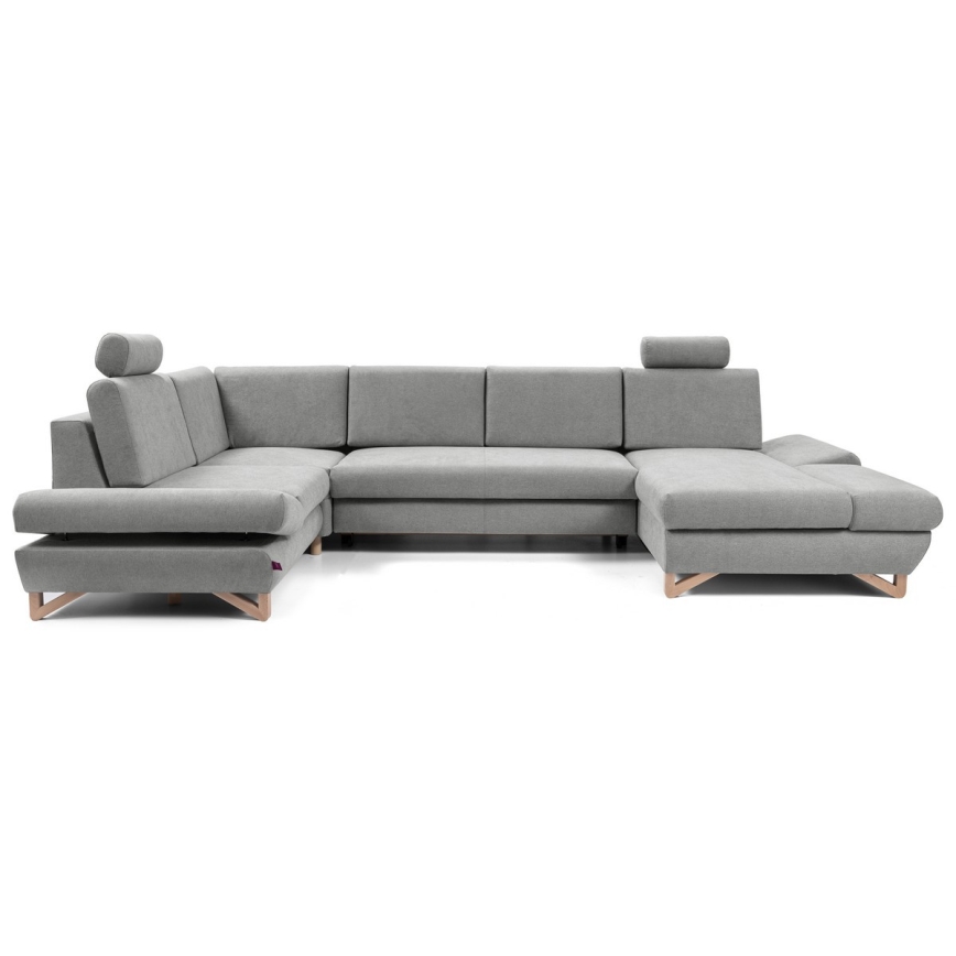 Išskleidžiama U formos kampinė sofa-lova su patalynės dėže AVESTA pilka