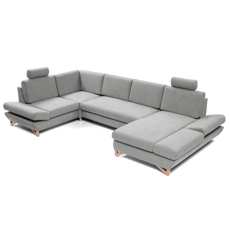 Išskleidžiama U formos kampinė sofa-lova su patalynės dėže AVESTA pilka