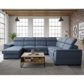 Išskleidžiama U formos kampinė sofa-lova su universaliu kampu ir daiktų laikymo vieta GRANADA, mėlyna