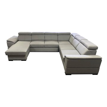 Išskleidžiama universali U formos kampinė sofa su talpia daiktadėže GRANADA, šviesiai pilka