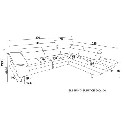Išskleidžiamas kampinis minkštas kampas su daiktadėže L formos BRESCIA dešinysis geltonas