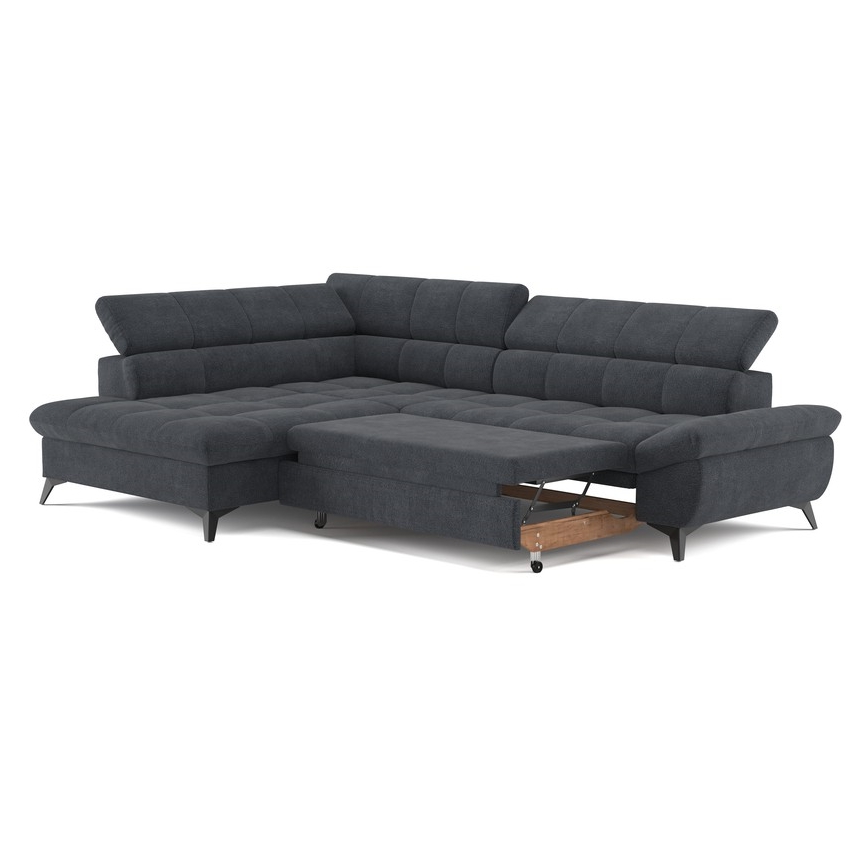 Išskleidžiamas kampinis L formos sofa MARANO, kairė, juoda