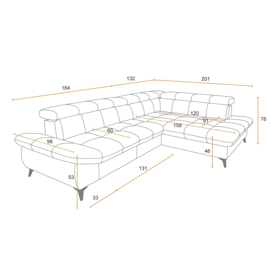 Išskleidžiamas kampinis L formos MARANO kampas, dešinysis, juodas