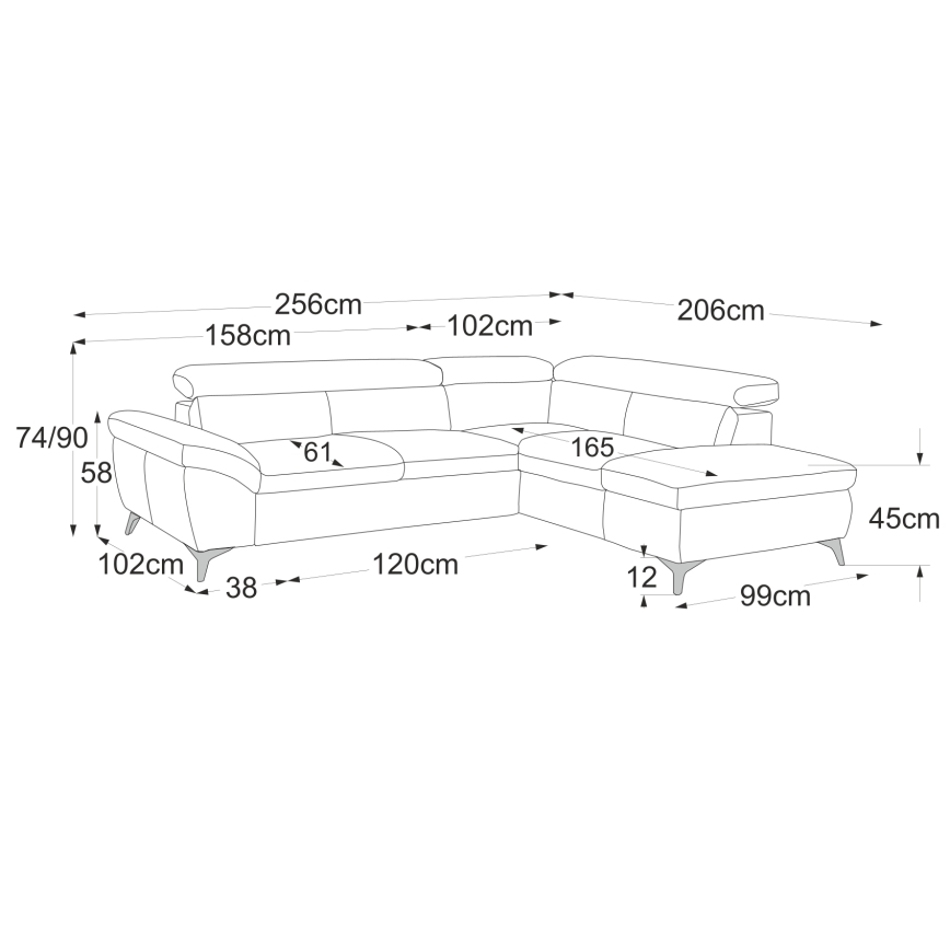 Išskleidžiamas kampinis L formos minkštas kampas SALERNO, dešinysis, geltonas