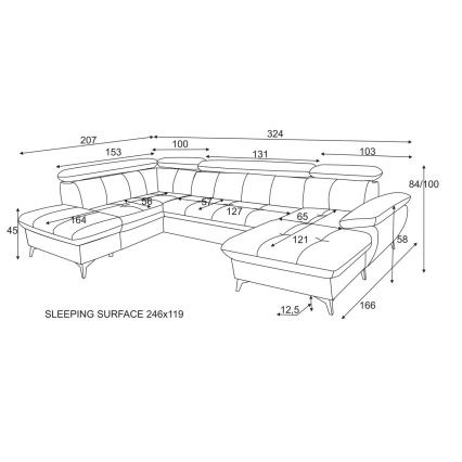Išskleidžiamas kampinis minkštas kampas su daiktadėže U formos CATANIA kairė žalia