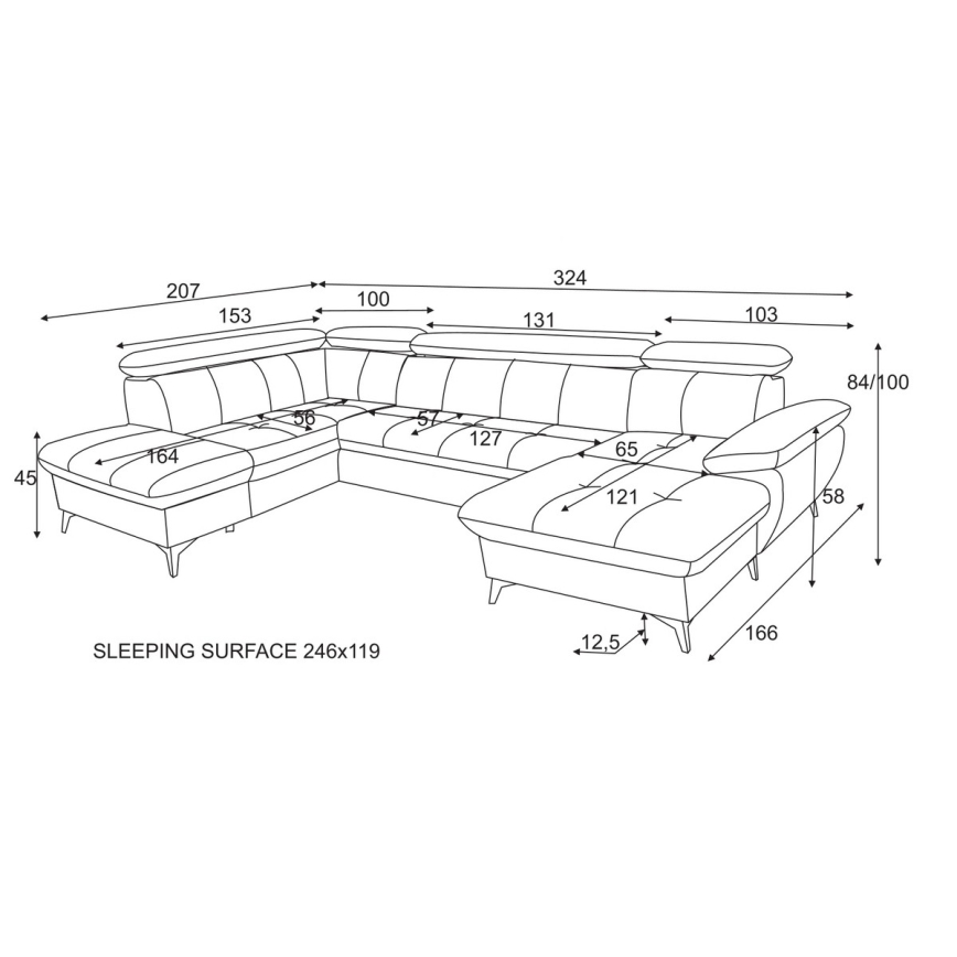 Išskleidžiamas kampinis minkštas kampas su daiktadėže U formos CATANIA kairė žalia