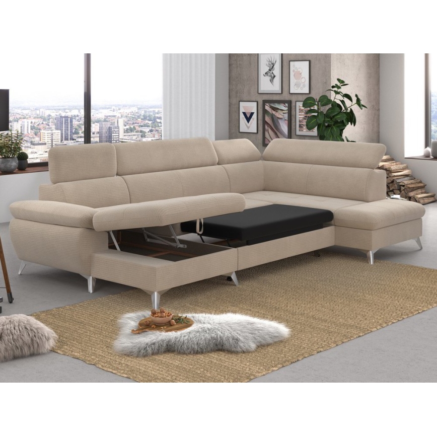 Išskleidžiamas kampinis minkštas kampas su daiktadėže U formos CATANIA dešinysis, smėlio spalvos