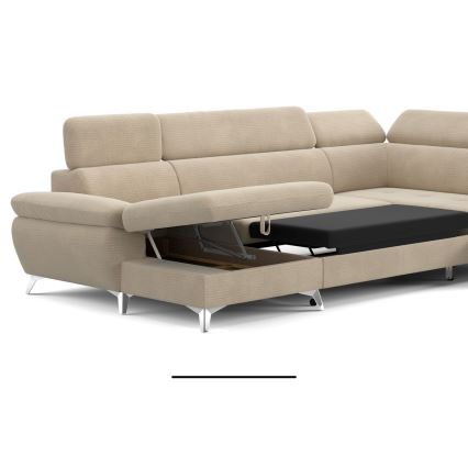 Išskleidžiamas kampinis minkštas kampas su daiktadėže U formos CATANIA dešinysis, smėlio spalvos