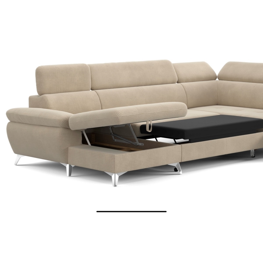 Išskleidžiamas kampinis minkštas kampas su daiktadėže U formos CATANIA dešinysis, smėlio spalvos