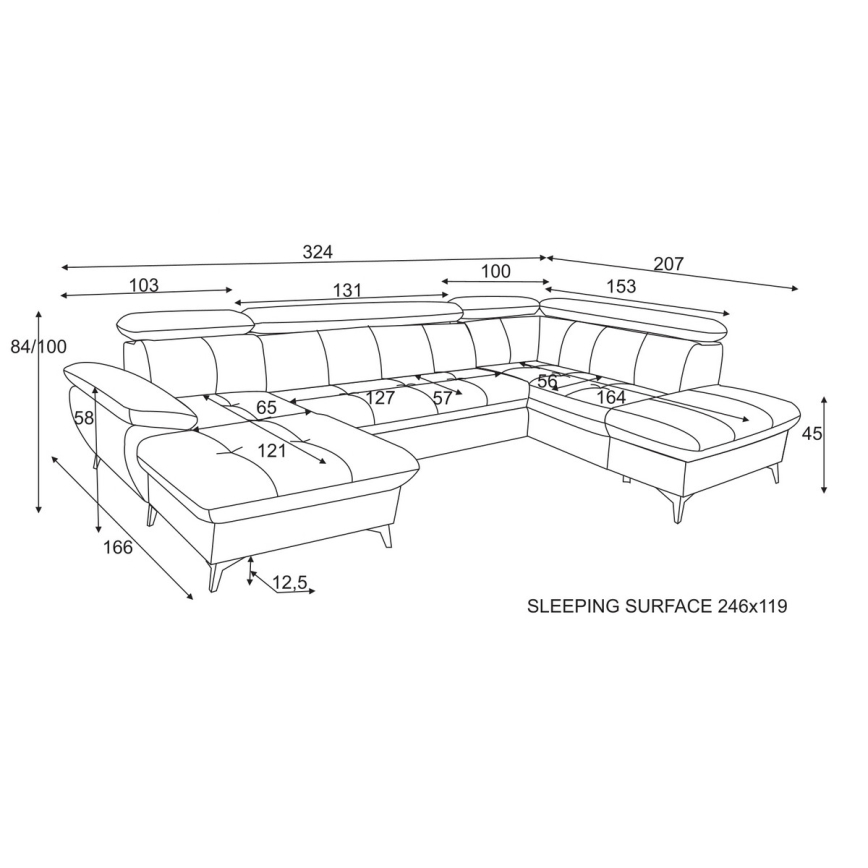Išskleidžiamas kampinis minkštas kampas su daiktadėže U formos CATANIA dešinysis žalias