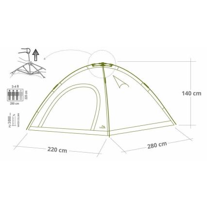 Iššokanti palapinė 3-4 žmonėms PU 3000 mm žalia