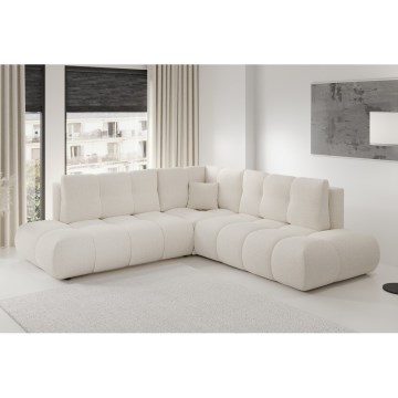 Ištraukiama kampinė apmušta sofa ALMADA, L formos, dešinė, smėlinė, su talpia daiktų dėže