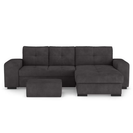 Ištraukiama PALERMO sofa-lova su patalynės dėže ir pufu, juoda, dešinės pusės