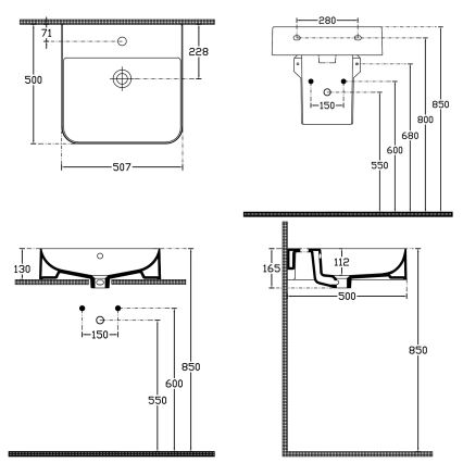 Isvea - praustuvas ant stalviršio/pakabinamas SOTT AQUA 50x50 cm keramika/balta