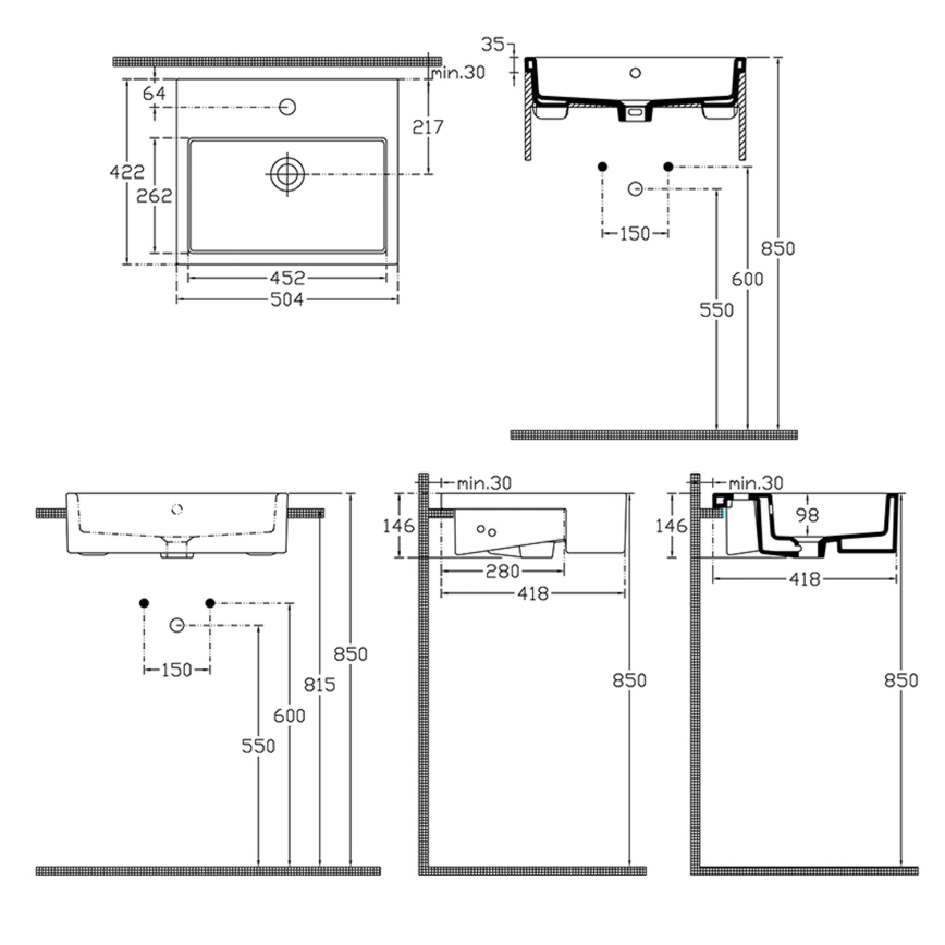 Isvea - Pusiau įleidžiamas praustuvas PURITY 50x42 cm, keramika/balta