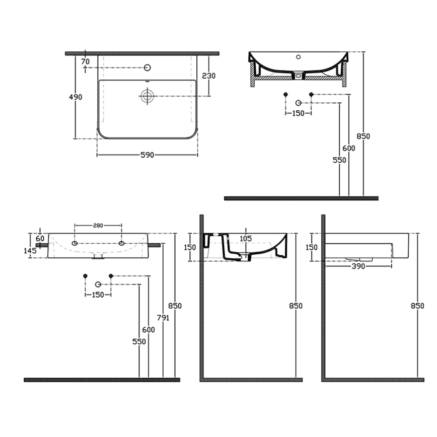 Isvea - Pusiau įleidžiamas praustuvas SOTT AQUA 59x49 cm keramika/balta