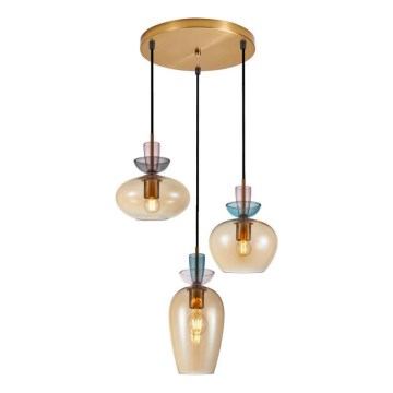 ITALUX - Liustra ant laido FANDA 3xE27/40W/230V auksinė/dūminė smėlinė