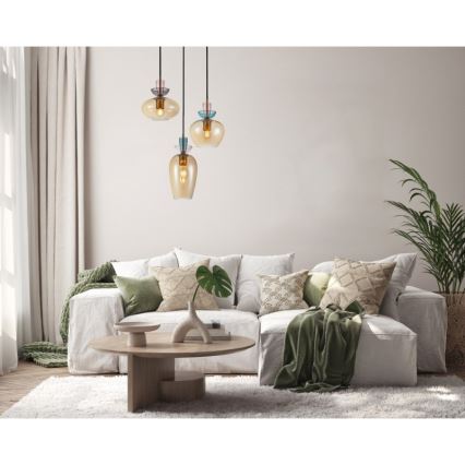 ITALUX - Liustra ant laido FANDA 3xE27/40W/230V auksinė/dūminė smėlinė