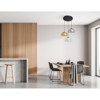ITALUX - Pakabinamas šviestuvas ant laido AINALE 3xG9/7W/230V juoda/skaidri/dūminė smėlinė/pilka