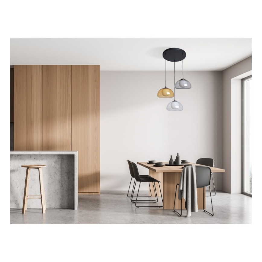 ITALUX - Pakabinamas šviestuvas ant laido AINALE 3xG9/7W/230V juoda/skaidri/dūminė smėlinė/pilka