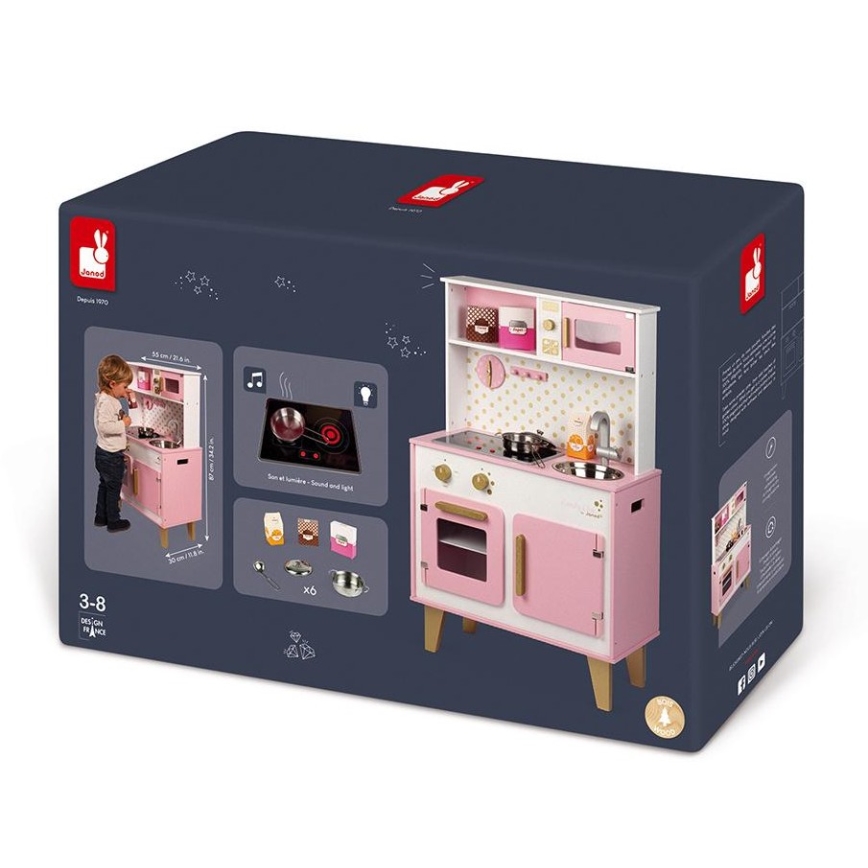 Janod - Medinė virtuvė su LED kaitlente CANDY CHIC