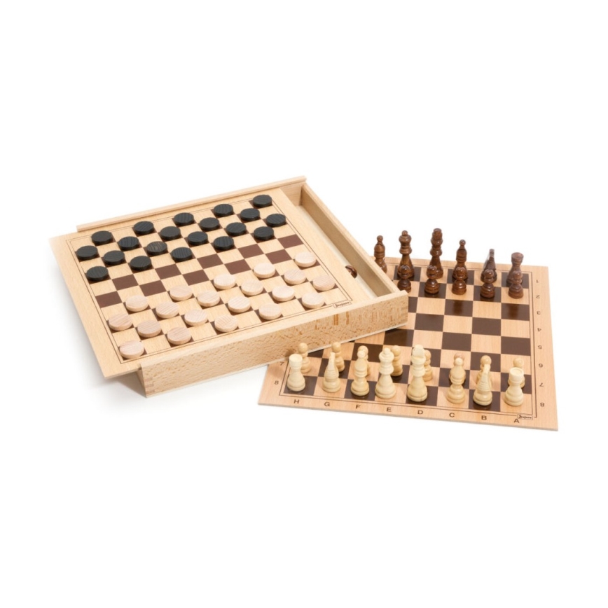 Jeujura - Šachmatai ir damos žaidimas, pagaminti iš ąžuolo/pušies medienos
