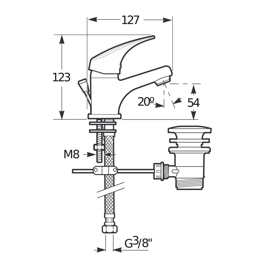 JIKA H3111N10041111 - Praustuvo čiaupas + kriauklės nuotekų sistema su pertekliumi TALAS 12,3 cm blizgus chromas