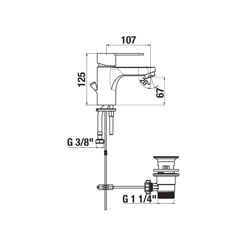 JIKA H3111Z10041111 - Praustuvo čiaupas + kriauklės nuotekų sistema su pertekliumi LYRA 12,5 cm blizgus chromas