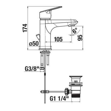 JIKA H3112E10041111 - Praustuvo čiaupas + nuotekos be perpildymo TALAS 17,4 cm blizgus chromas