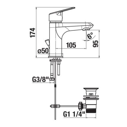 JIKA H3112E10041171 - Praustuvo čiaupas + nuotekos be perpildymo TALAS 17,4 cm blizgus chromas