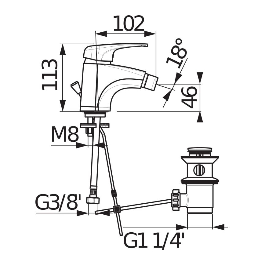 JIKA H3411U10041111 - Bidetinė maišytuvas su nutekėjimu be perpildymo DEEP 11,3 cm blizgus chromas