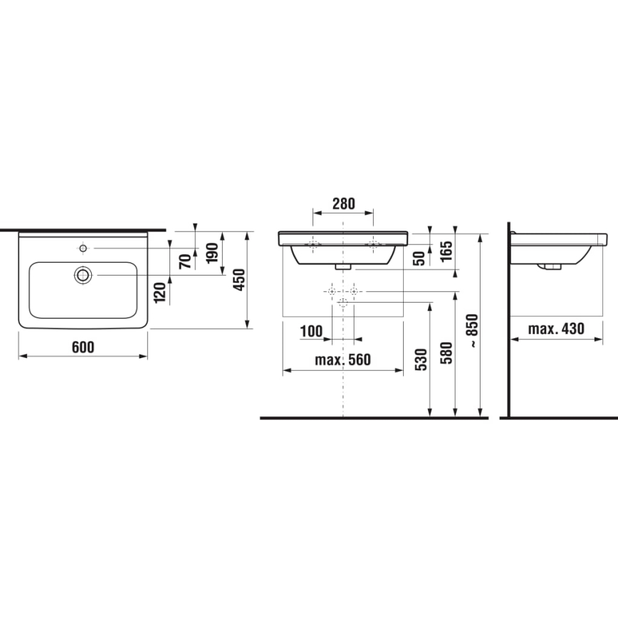 JIKA H8104230001041 - Pakabinamas praustuvas CUBITO 60x45 cm keramika/balta