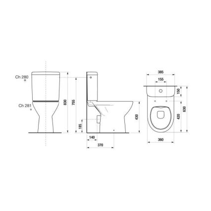 JIKA H8273860002801 - Artimai sujungtas klozetas LYRA keramika/balta