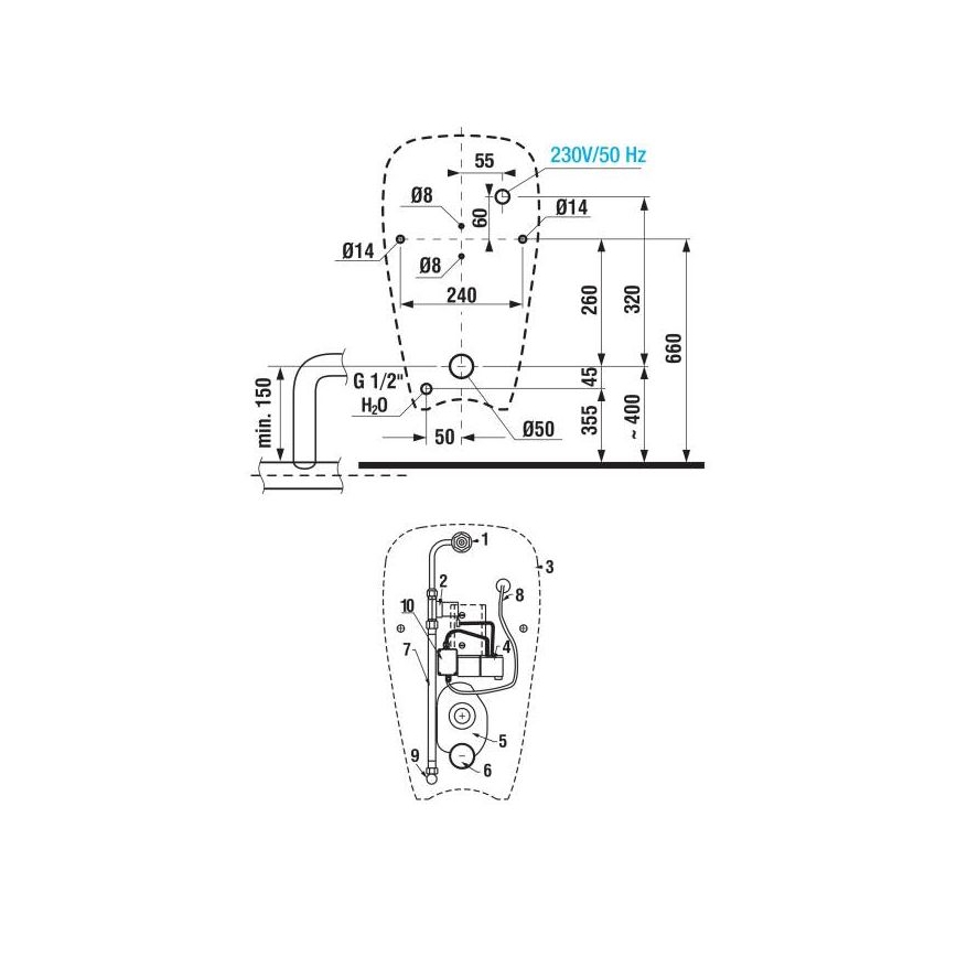 JIKA H8430700004901 - Pisuaras su jutikliu GOLEM 230V, vidinis įvadas, galinis nuotekis, keramika/balta