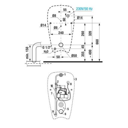 JIKA H8430700004901 - Pisuaras su jutikliu GOLEM 230V Vidinis vandens įvadas, galinis nuotekų išleidimas keramika/balta