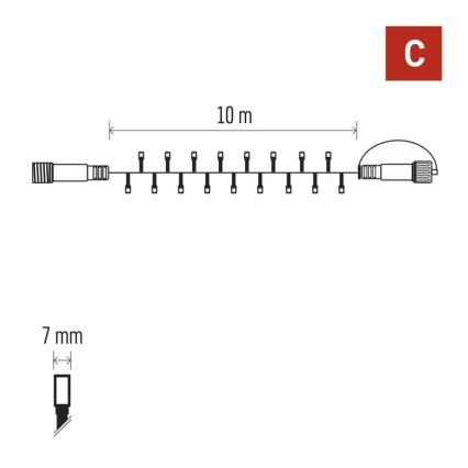 Jungiama girlianda 100xLED/10m IP44 šaltai balta juoda
